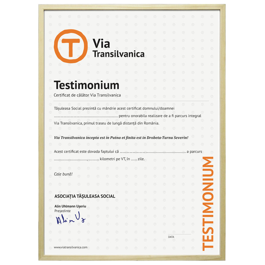 Testimonium pentru parcurgerea integrală a Via Transilvanica